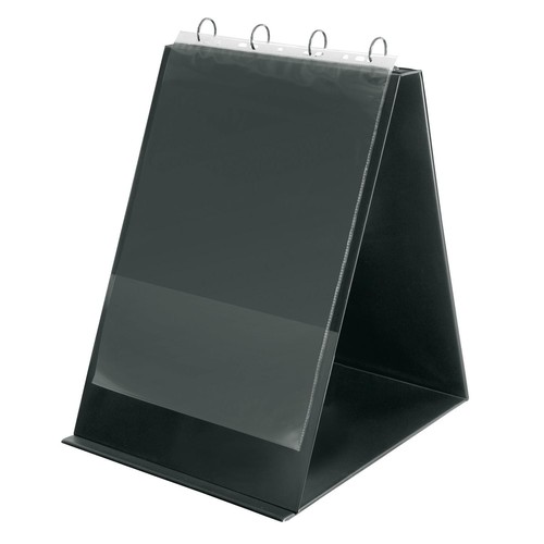 Tisch-Flip-Chart Aufstellringbuch mit 10 Hüllen A3 hoch 4Ringe Ringe-Ø30 schwarz PVC mit Ledernarbung Veloflex 4133280 Produktbild Front View L