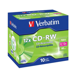 CD Rohling CD-RW mehrmals beschreibbar Jewel Case 12-fach 700MB/80Min. Verbatim 43148 (PACK=10 STÜCK) Produktbild