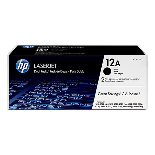 Toner 12AD Doppelpack für LaserJet 1010/1012/1015/1018 2x2000Seiten schwarz HP Q2612AD (PACK=2 STÜCK) Produktbild Front View L