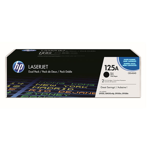 Toner Doppelpack 125A für Color Laserjet CP1210/1215/1312/1515/1518 2x2200Seiten schwarz HP CB540AD (PACK=2 STÜCK) Produktbild Front View L