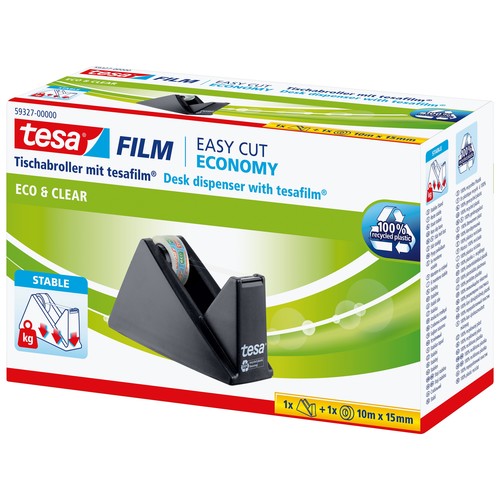 Tischabroller Easy Cut + 1Rolle EcoClear füllbar bis 19mm x 33m schwarz Tesa 59327-00000 Produktbild Additional View 2 L