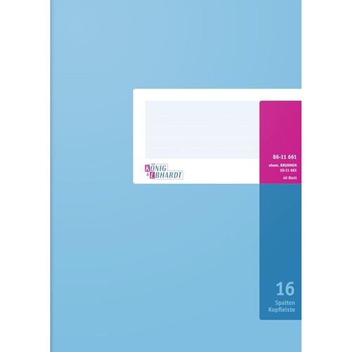 Spaltenbuch 16Spalten mit Kopfleiste A4 40Blatt hellblau/magenta hochglanz Karton König & Ebhardt 86-11661 Produktbild