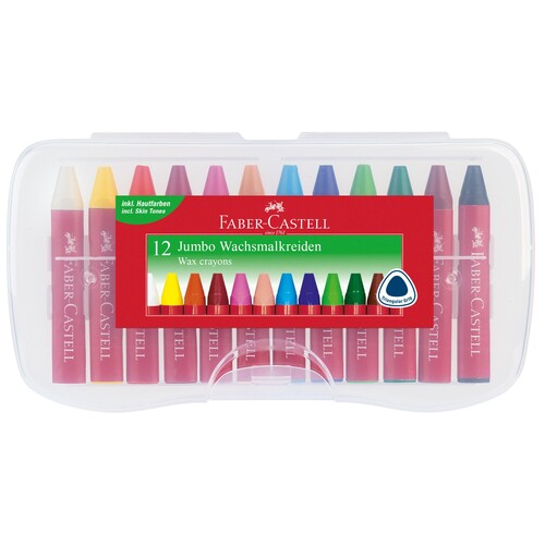 Wachsmalkreide JUMBO Kunststoffetui sortiert Faber Castell 120011 (PACK=12 STÜCK) Produktbild Front View L