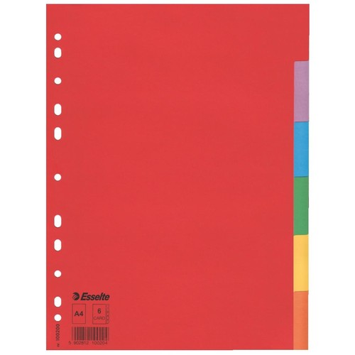 Register Blanko A4 225x297mm 6-Teilig farbig Karton Esselte 100200 Produktbild Front View L