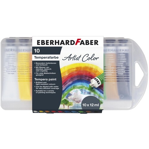 Temperafarbe farbig sortiert in Plastikbox Eberhard Faber 575510 (PACK=10x 12 MILLILITER) Produktbild Front View L