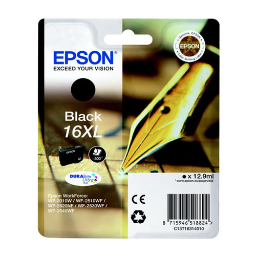Tintenpatrone 16XL für Epson Workforce WF 2010 W 12,9ml schwarz Epson T163140 Produktbild Front View L
