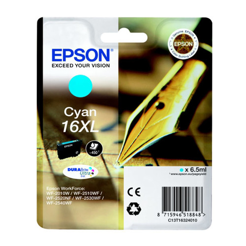 Tintenpatrone 16XL für Epson Workforce WF 2010 W 6,5ml cyan Epson T163240 Produktbild Front View L