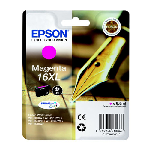Tintenpatrone 16XL für Epson Workforce WF 2010 W 6,5ml magenta Epson T163340 Produktbild Front View L