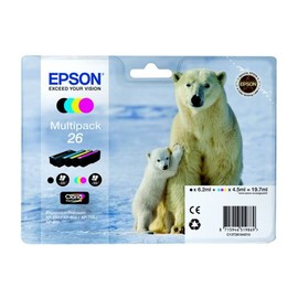 Tintenpatrone 26 für Epson Expression Premium XP-600 Multipack 4-farbig 19,7ml Epson T261640 (PACK=4 STÜCK) Produktbild