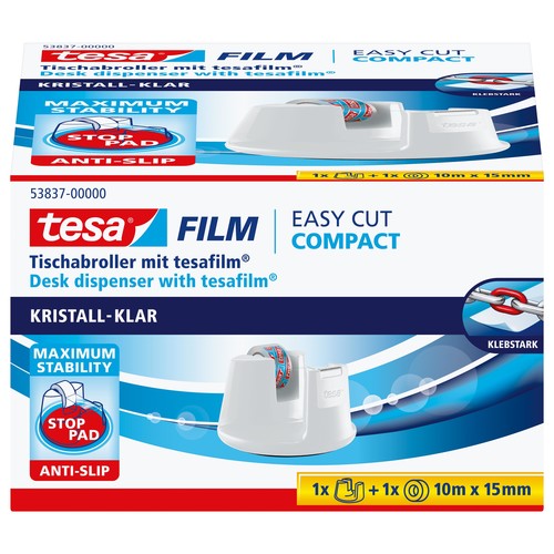 Tischabroller Easy Cut Compact incl. 1Rolle befüllbar bis 19mm x 33m weiß Tesa 53837-00000-00 Produktbild Additional View 1 L