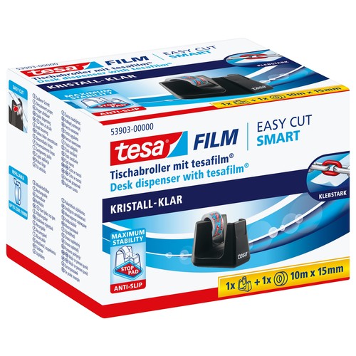Tischabroller Smart + 1Rolle Tesafilm füllbar bis 19mm x 33m schwarz Tesa 53903-00000-00 Produktbild Additional View 1 L