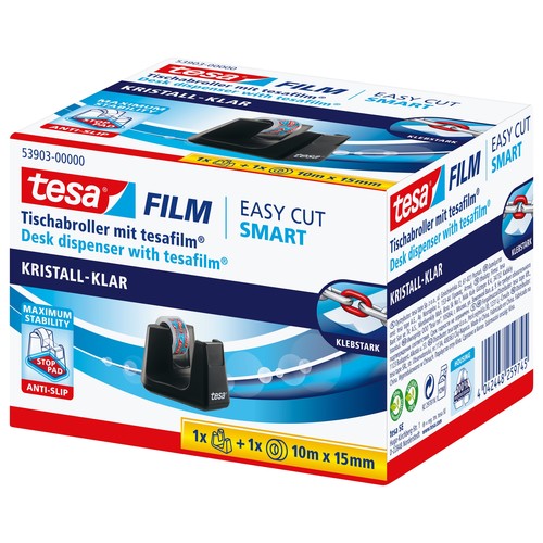 Tischabroller Smart + 1Rolle Tesafilm füllbar bis 19mm x 33m schwarz Tesa 53903-00000-00 Produktbild Additional View 2 L