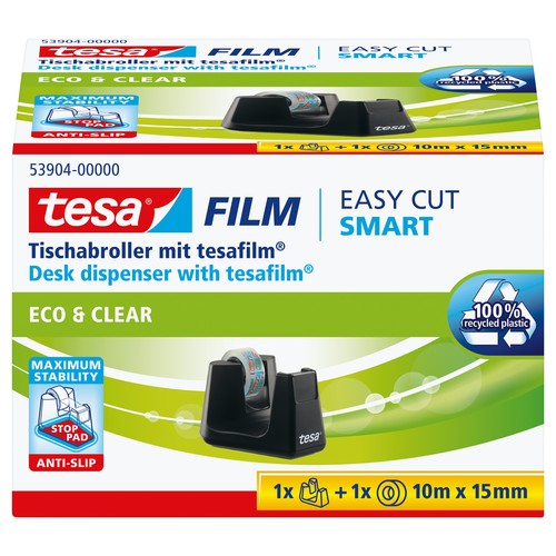 Tischabroller Smart + 1Rolle Eco & Clear füllbar bis 19mm x 33m schwarz Tesa 53904-00000-00 Produktbild Additional View 1 L