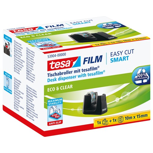 Tischabroller Smart + 1Rolle Eco & Clear füllbar bis 19mm x 33m schwarz Tesa 53904-00000-00 Produktbild Additional View 1 L