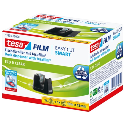 Tischabroller Smart + 1Rolle Eco & Clear füllbar bis 19mm x 33m schwarz Tesa 53904-00000-00 Produktbild Additional View 2 L