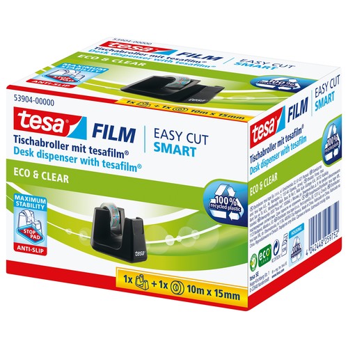 Tischabroller Smart + 1Rolle Eco & Clear füllbar bis 19mm x 33m schwarz Tesa 53904-00000-00 Produktbild Additional View 3 L
