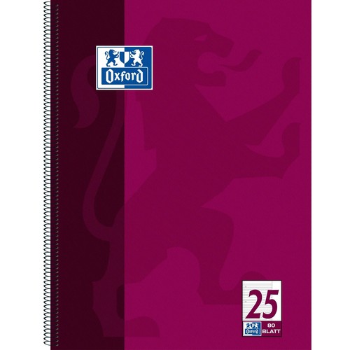 Collegeblock Oxford 4-fach Lochung A4 liniert mit Rand 80Blatt 90g Optik Paper weiß plum 100050355 Produktbild Front View L