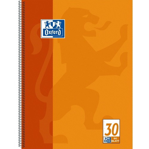 Collegeblock Oxford 4-fach Lochung A4 blanko 80Blatt 90g Optik Paper weiß orange 100050359 Produktbild Front View L