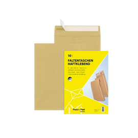 Faltentasche ohne Fenster E4 280x400x40mm mit Haftklebung 150g braun Recyling Klotzboden (PACK=10 STÜCK) Produktbild