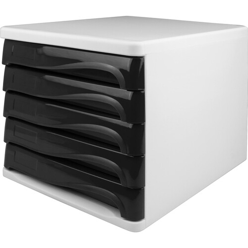 Schubladenbox Economy 5 Schübe 265x340x250mm weiß/schwarz Kunststoff Helit H6129498 Produktbild Front View L