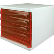 Schubladenbox Economy 5 Schübe 265x340x250mm weiß/rot transparent Kunststoff Helit H6129420 Produktbild