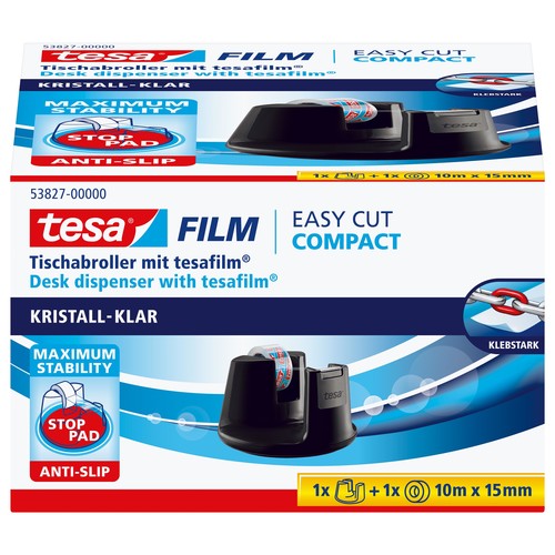 Tischabroller Easy Cut Compact incl. 1Rolle befüllbar bis 19mm x 33m schwarz Tesa 53827-00000-00 Produktbild Additional View 1 L