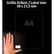 Etiketten Inkjet+Laser+Kopier 38x21,2mm auf A4 Bögen weiß Zweckform 3666-200 (PACK=14300 STÜCK) Produktbild Additional View 6 S
