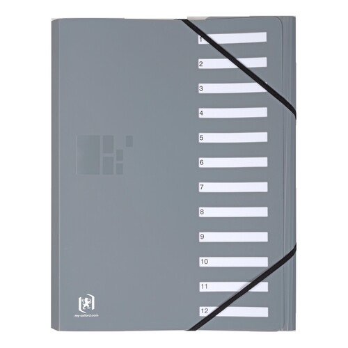 Ordnungsmappe Oxford for Business A4 mit 12 Fächern und Gummizug grau PP 400033688 Produktbild Front View L