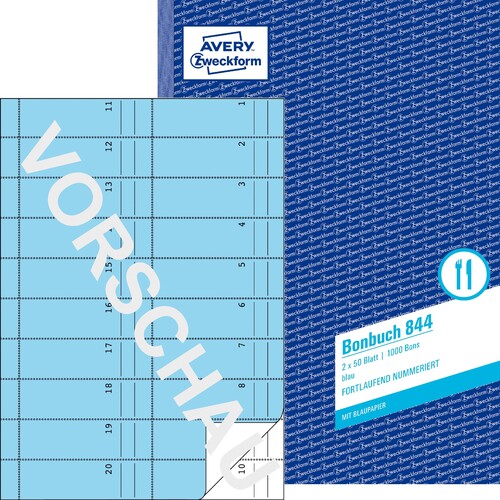 Bonbuch 1000 Abrisse A4 2x50Blatt blau Zweckform 844 Produktbild