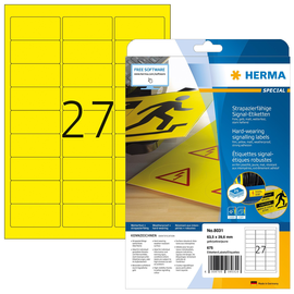 Etiketten Laser+Kopier 63,5x29,6mm auf A4 Bögen gelb wetterfest+ strapzierfähig Herma 8031 (PACK=675 STÜCK) Produktbild