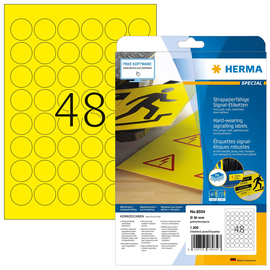Etiketten Laser+Kopier 30mm ø auf A4 Bögen gelb wetterfest+ strapazierfähig Herma 8034 (PACK=1200 STÜCK) Produktbild