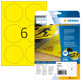 Etiketten Laser+Kopier 85mm ø auf A4 Bögen gelb wetterfest+ strapazierfähig Herma 8035 (PACK=150 STÜCK) Produktbild