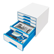 Schubladenboxen WOW Cube 5 Schübe 287x270x363mm perlweiß/blau metallic Kunstoff Leitz 5214-20-36 Produktbild Additional View 1 S