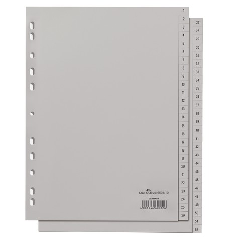 Register A4 Zahlen 1-52 grau Plastik BestStandard Produktbild Front View L