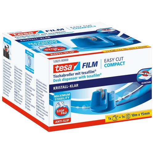 Tischabroller Easy Cut Compact incl. 1Rolle befüllbar bis 19mm x 33m blau Tesa 53825-00000-01 Produktbild Additional View 2 L
