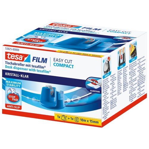 Tischabroller Easy Cut Compact incl. 1Rolle befüllbar bis 19mm x 33m blau Tesa 53825-00000-01 Produktbild Additional View 3 L