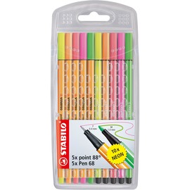 Fineliner Point 88 / Pen 68 Neon Etui 0,4mm farbig sortiert Stabilo 8868/10-1 (ETUI=10 STÜCK) Produktbild