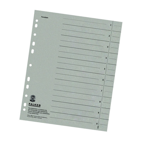 Trennblätter mit abschneidbaren Taben A4 240x300mm grau vollfarbig Karton Falken 80001696 (PACK=100 STÜCK) Produktbild Front View L