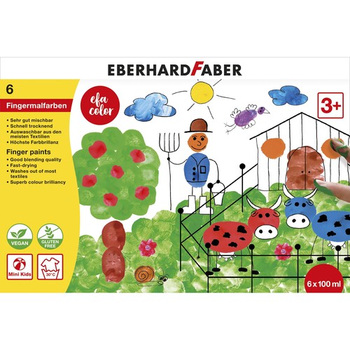 Fingermalfarben EFA Color 6x100ml farbig sortiert auswaschbar Eberhard Faber 578806 Produktbild Front View L