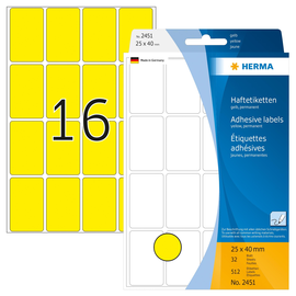 Vielzweck-Etiketten für Handbeschriftung 25x40mm gelb Herma 2451 (PACK=512 STÜCK) Produktbild