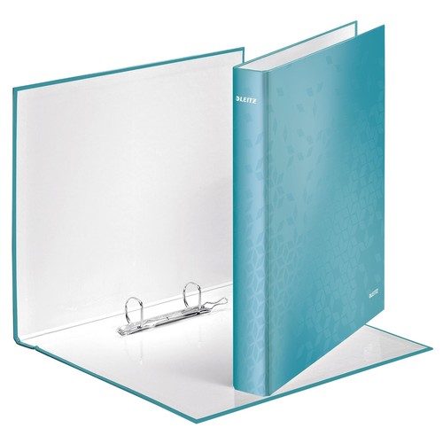Ringbuch WOW A4 Überbreite 2Ringe Ringe-Ø25mm bis 250Blatt eisblau metallic Graupappe Leitz 4241-00-51 Produktbild Front View L
