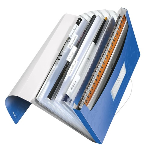 Projektmappe WOW mit Gummizug A4 mit 6 Fächern blau metallic PP Leitz 4589-00-36 Produktbild Front View L