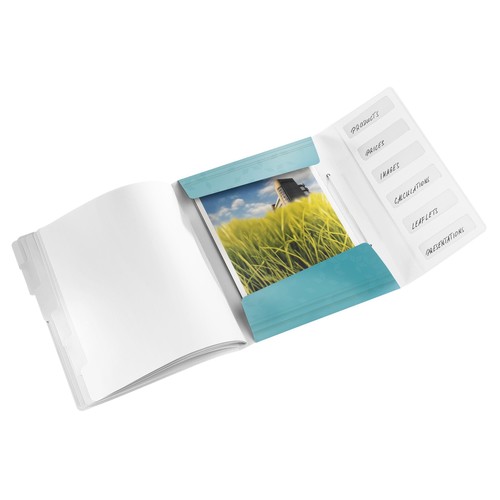 Ordnungsmappe WOW mit Gummizug A4 mit 6 Fächern und 3 Klappen eisblau metallic PP Leitz 4633-00-51 Produktbild Additional View 1 L