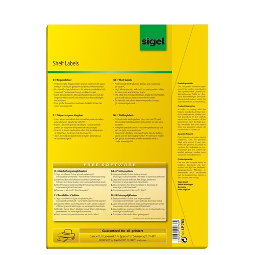 Regalschild Inkjet+Laser+Kopie 105x38mm 170gr weiß Sigel LP783 (PACK=420 STÜCK) Produktbild Additional View 1 L