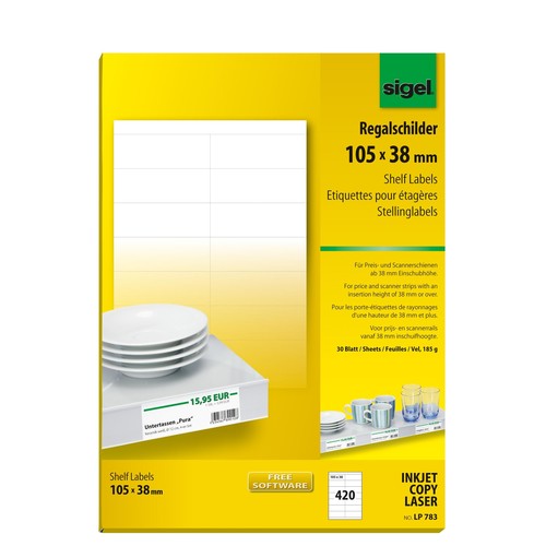 Regalschild Inkjet+Laser+Kopie 105x38mm 170gr weiß Sigel LP783 (PACK=420 STÜCK) Produktbild Additional View 2 L