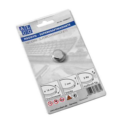Kraftmagnete ø 16mm 2000g Haftkraft silber gebürstet ALCO 7008A27 Produktbild Front View L
