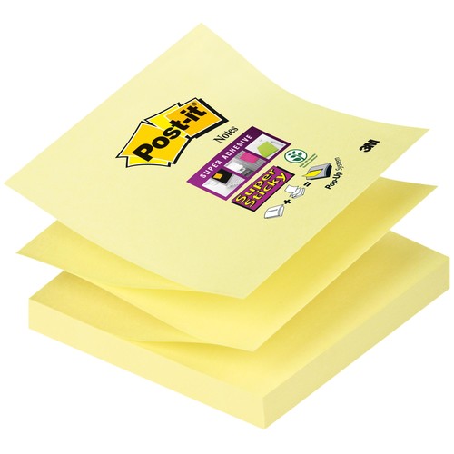 Haftnotizen Post-it Super Sticky Z-Notes 76x76mm gelb Z-Faltung Papier 3M R33012SY (ST=90 BLATT) Produktbild