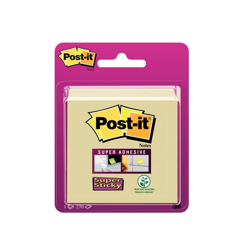 Haftnotizen Post-it Super Sticky Notes Würfel 76x76mm gelb Papier 3M 2014-SCY (ST=270 BLATT) Produktbild