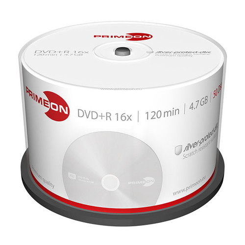 DVD+R Silver Protection Surface 16fach Cakebox 4,7GB/120Min. Primeon 2761224 (PACK=50 STÜCK) Produktbild Front View L