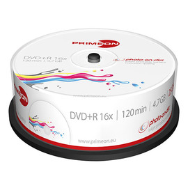 DVD+R printable White Fullsize Surface Cakebox 16fach 4,7GB Primeon 2761225 (PACK=25 STÜCK) Produktbild